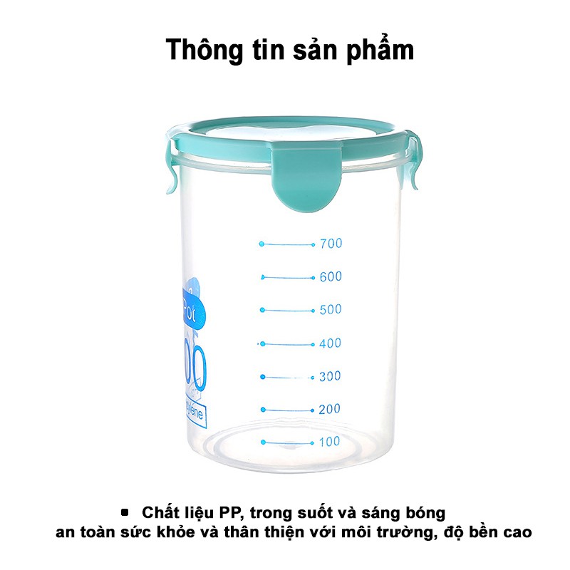 Hộp Bảo Quản Thực Phẩm 600ml/800ml/1000ml Bằng Nhựa PP An Toàn Sức Khỏe, Không Mùi Nhựa