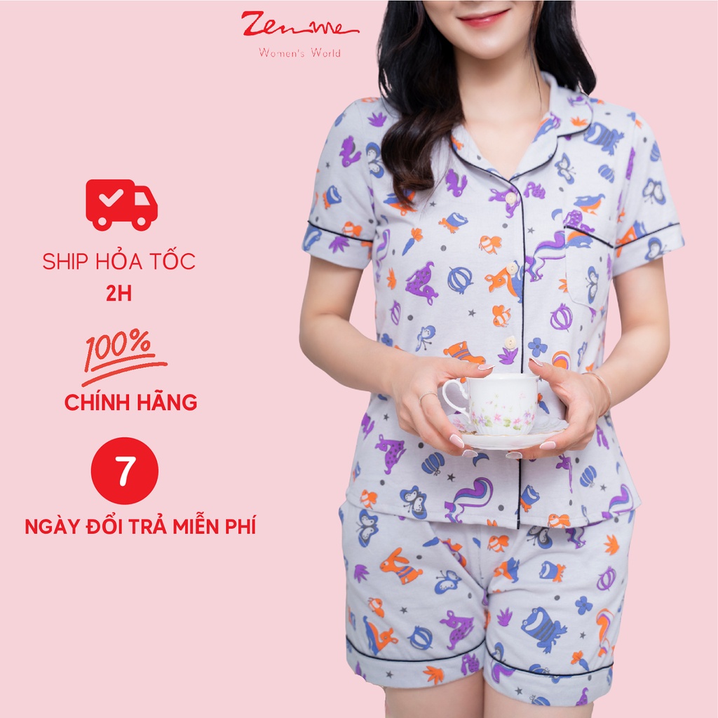 Đồ bộ mặc nhà Zen Me pijama nữ cộc tay quần đùi chất liệu chuẩn cotton mùa hè