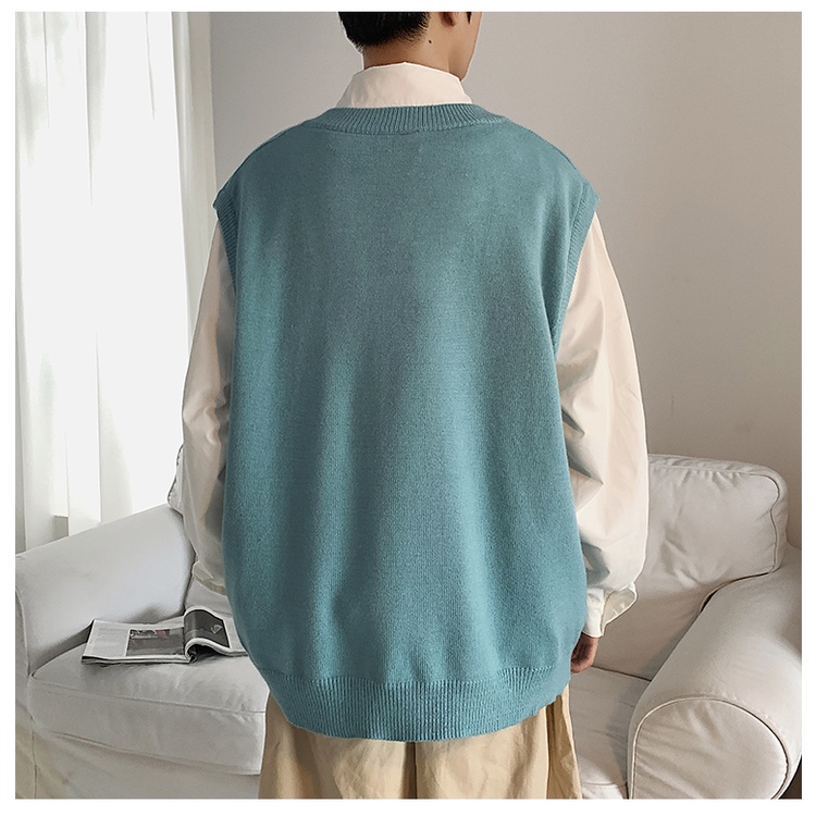 Áo gile nam len bigsize thời trang ulzzang hàn quốc áo len nam gile form rộng cổ V kiểu vest mặc ngoài thời trang đi học