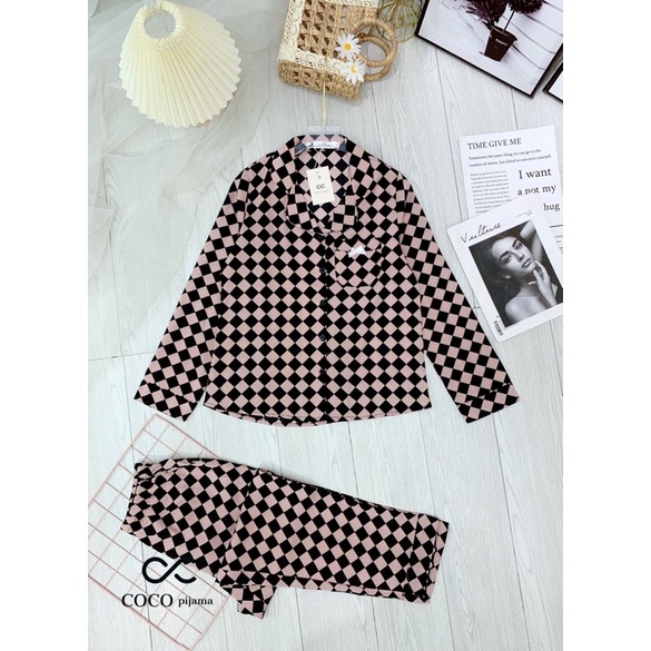 Bộ Lụa Cao Cấp COCO dòng Vip Siêu Sang Hoạ Tiết Ô Cờ