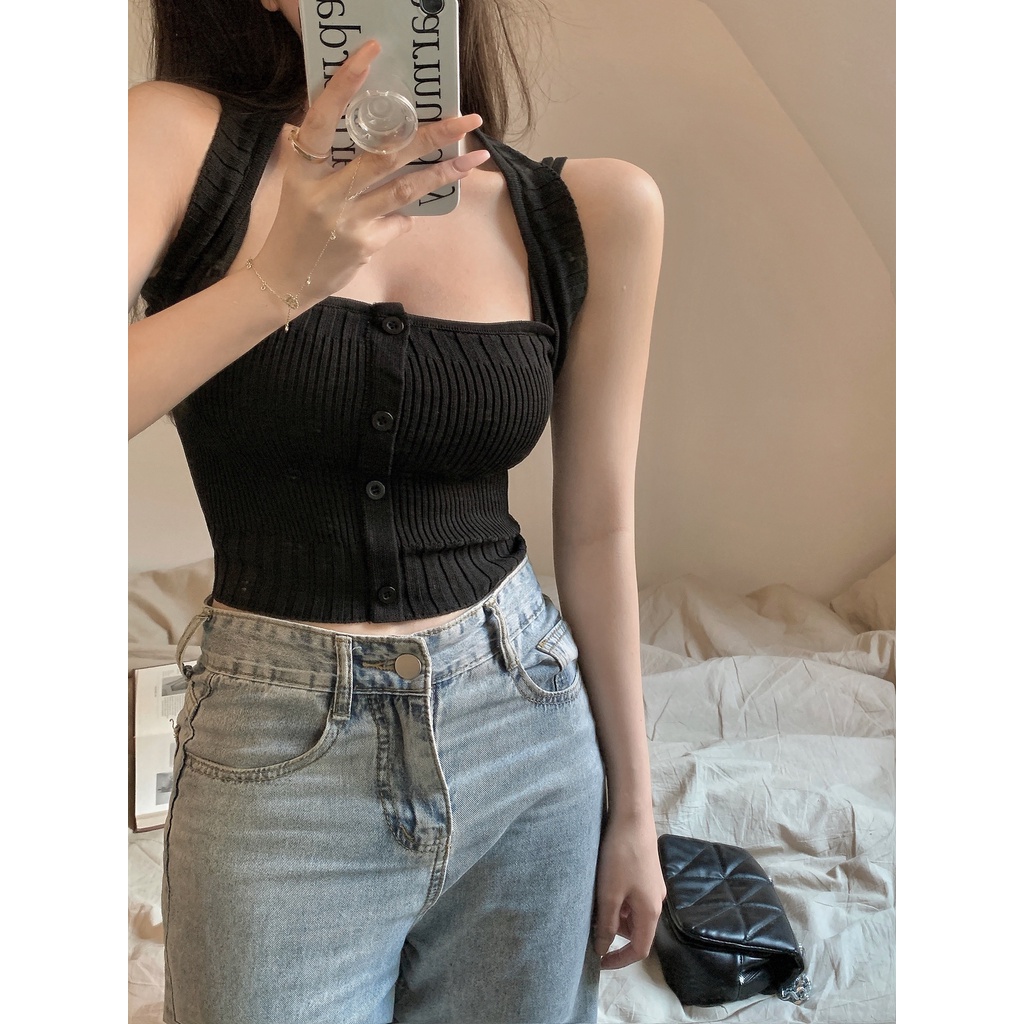 QADCOL  Spice girl Áo Dệt Kim Trễ Vai Hai Dây Mùa Hè Nhỏ Nhắn Sang Trọng Ngọt Ngào Và Độc Đáo ins Cho Nữ