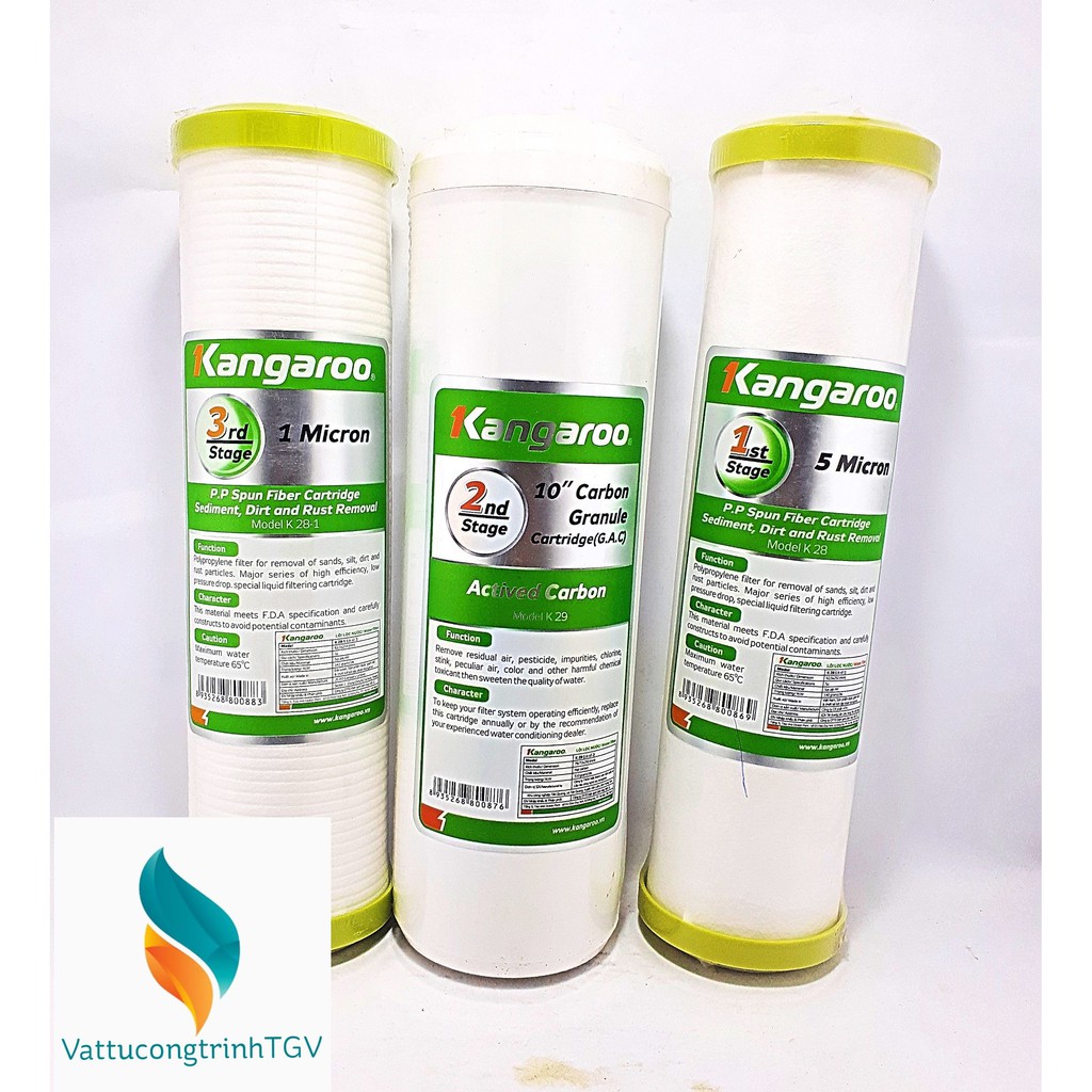 Bộ 3 lõi lọc nước KANGAROO số 1.2.3 + Tặng lõi số 1 - hãng công ty