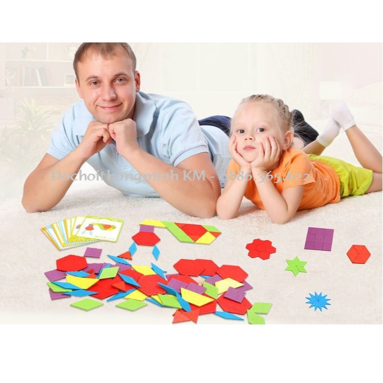 Ghép hình tư duy theo thẻ Pattern block 130 chi tiết