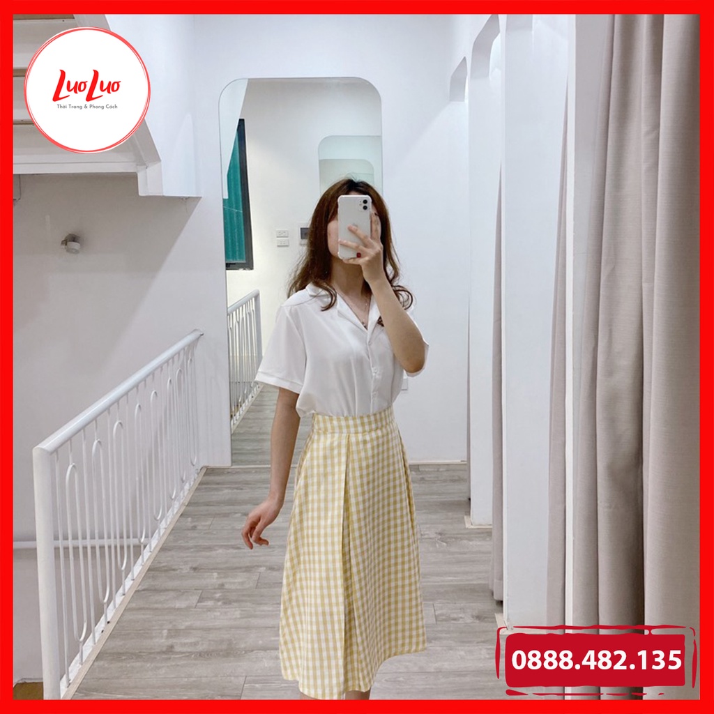 Chân váy Caro nữ dáng dài mix cùng áo phông áo somi phong cách năng động, trẻ trung, nữ tính (ảnh thật chụp tại shop)