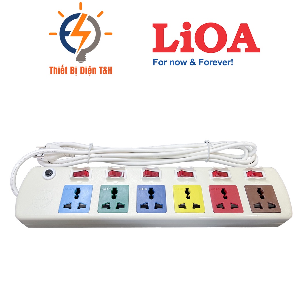 Ổ cắm điện đa năng LIOA, 2200W, 6 ổ cắm, 6 công tắc, dây dài 3M, 5M, 6DOF32WN - Thiết Bị Điện T&amp;H