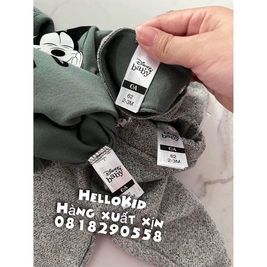 B419 - Bộ 3 chi tiết áo mickey xanh kèm quần muối tiêu bé trai ( tặng kèm khăn)
