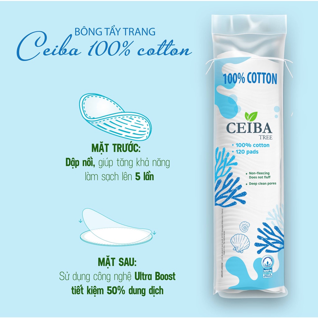 Bông tẩy trang Ceiba Tree Organic 100% Cotton Pads (140 miếng)