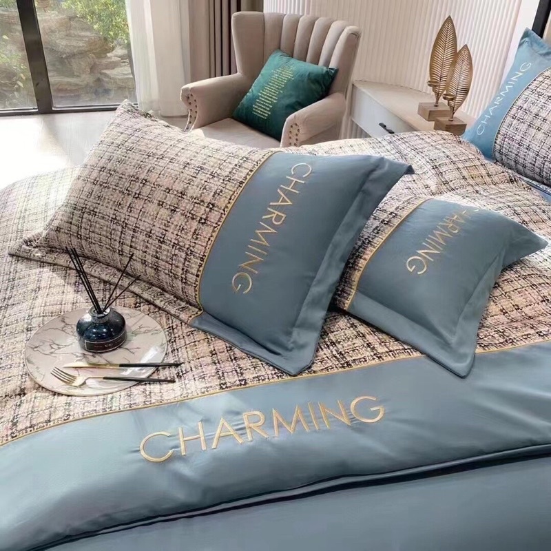 Bộ Chăn Ga Gối Cotton Đũi Charming đủ kích thước phong cách hiện đại 2022 Loại 1