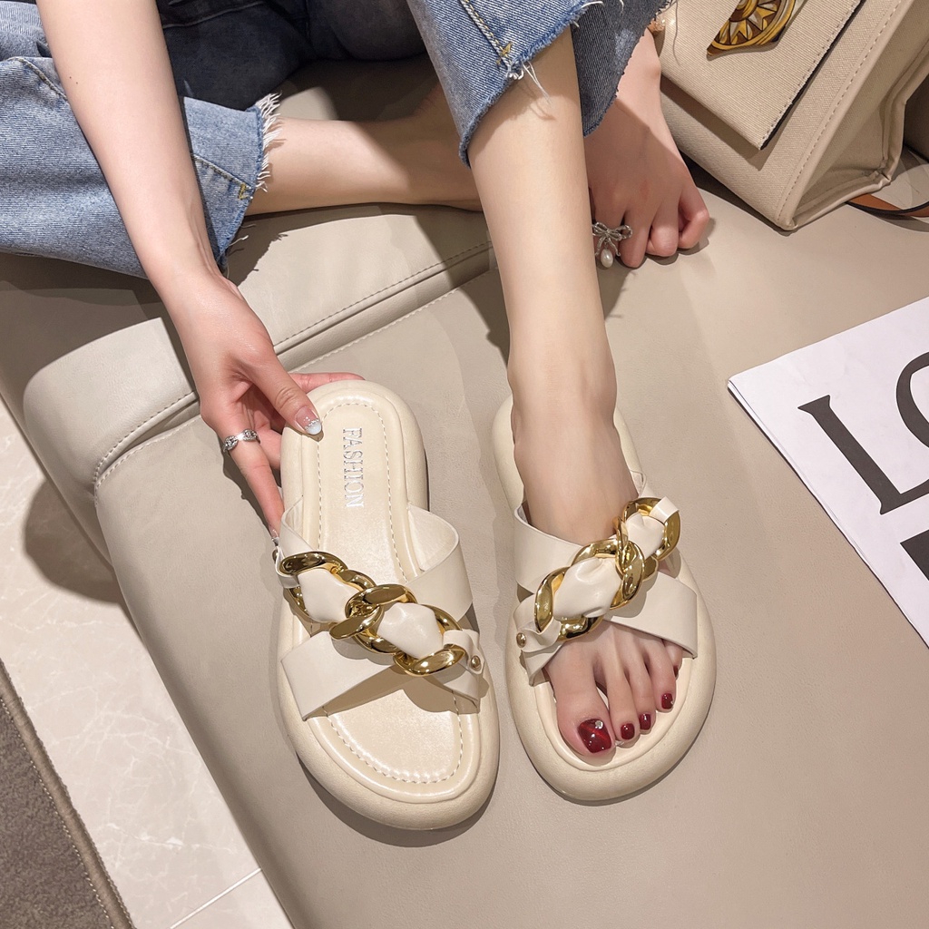 Dép Nữ Đế Bằng Quai Chéo Bằng Kim Loại Thời Trang 01111