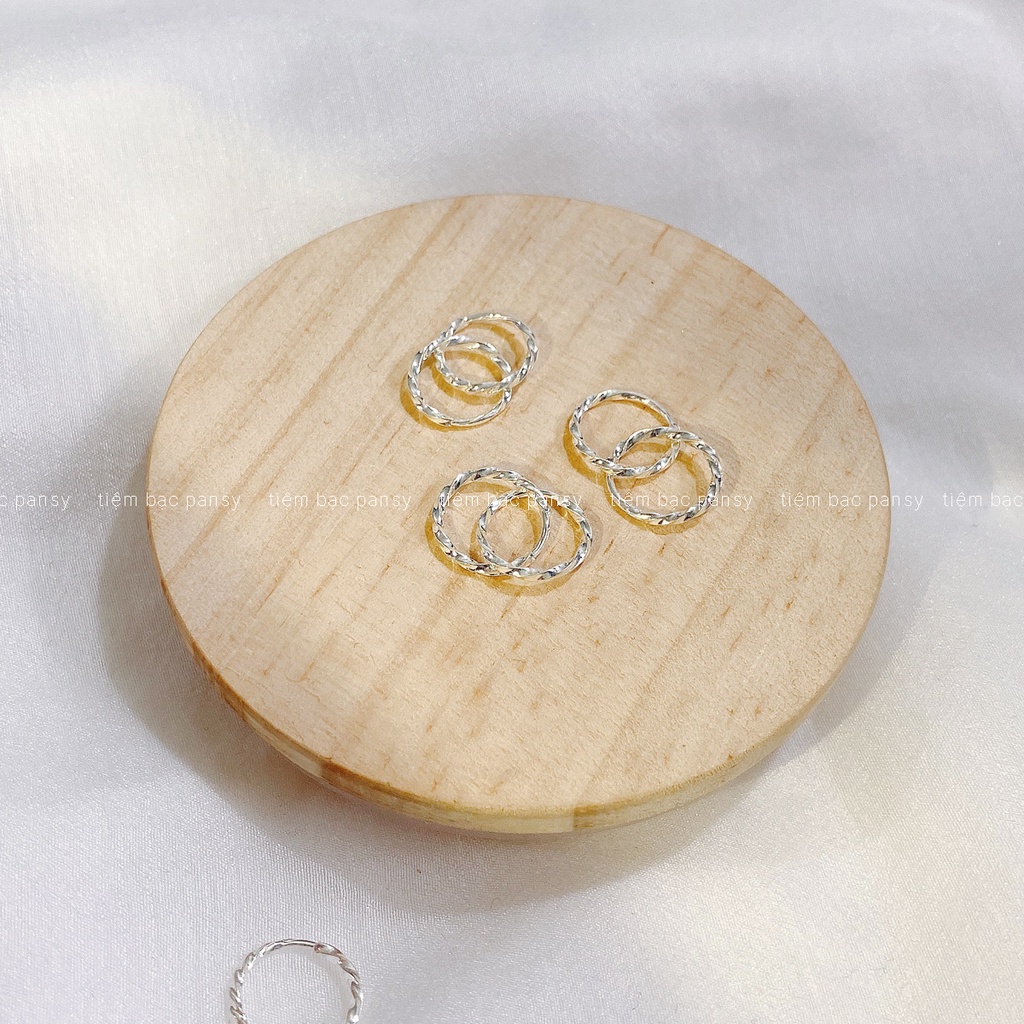 Khuyên tai bạc tròn xoắn chốt kín, bông tai nữ đẹp bằng bạc dạng khuyên tròn phay lấp lánh