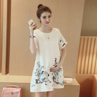 [niceshop1] Đầm bầu trắng in chim hạc