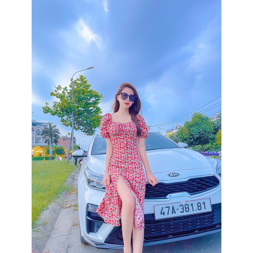 Đầm dự tiệc nữ họa tiết hoa xẻ tà kiểu sườn xám 4YOUNG FASHION V66