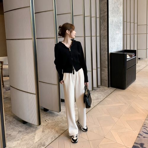 Áo Khoác cardigan Dệt Kim Màu Trơn Có Mũ Phối Khóa Kéo Thời Trang Hàn Quốc