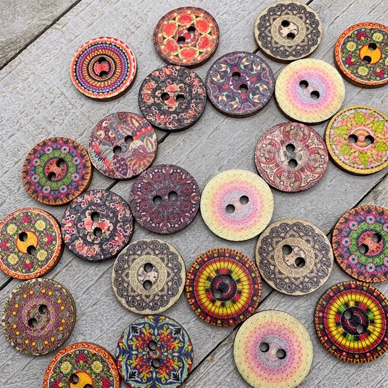 Set 50 Nút Gỗ Họa Tiết Phong Cách Bohemian Dùng Để Trang Trí Áo Khoác