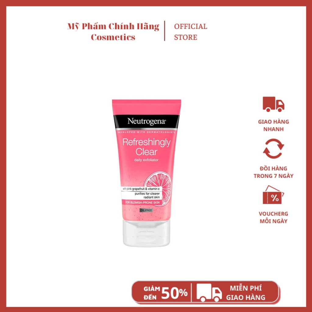 SỮA RỬA MẶT tẩy da chết  Neutrogena Refreshingly Clear Daily + Blackhead Eliminating Facial Scrub