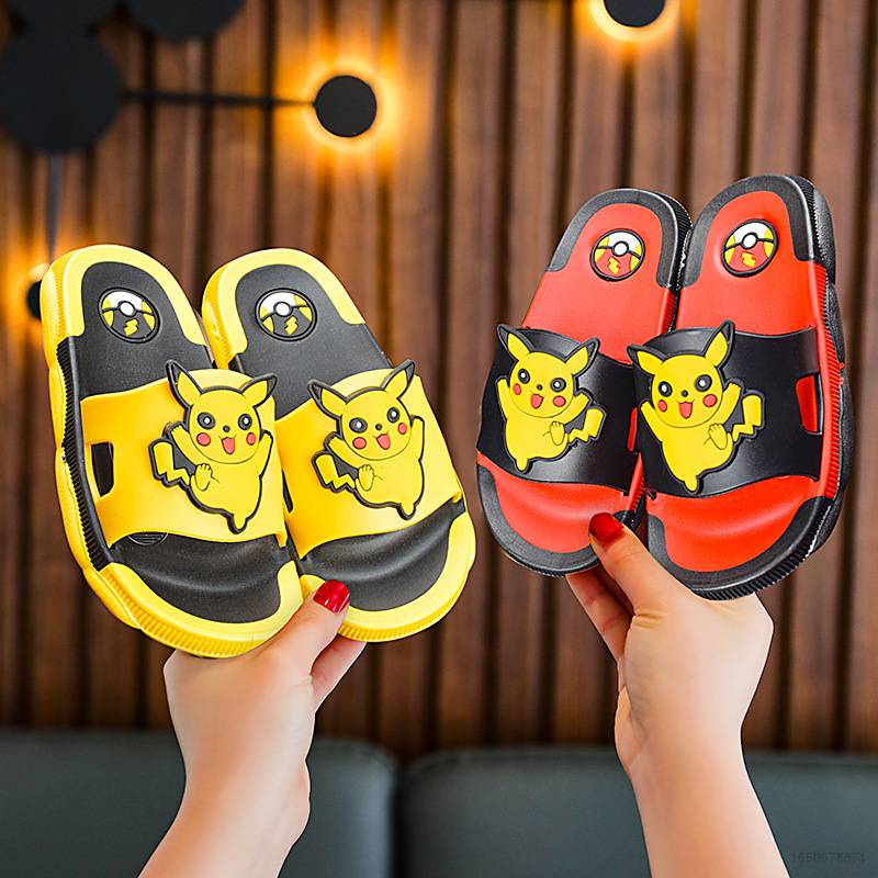 Dép Đi Trong Nhà Đế Mềm Chống Trượt Thoáng Khí In Hình Pikachu Dễ Thương Cho Bé