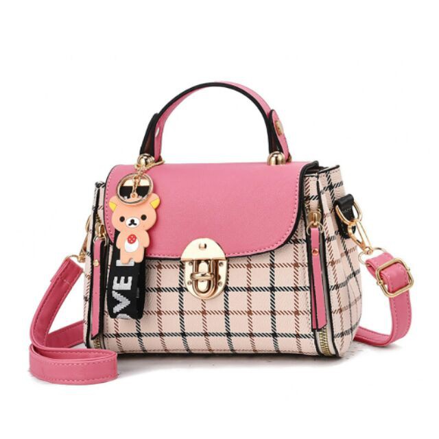 Túi xách nữ  FREESHIP  Túi Xách Nữ Đẹp 90c caro kèm gấu Thời Trang Siêu Đẹp Thiết Kế Thanh Lịch HÌNH THẬT SHOP TỰ CHỤP