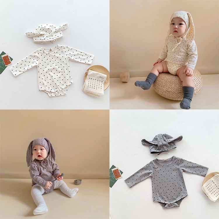 Set đồ liền thân tay dài + Mũ cho bé sơ sinh