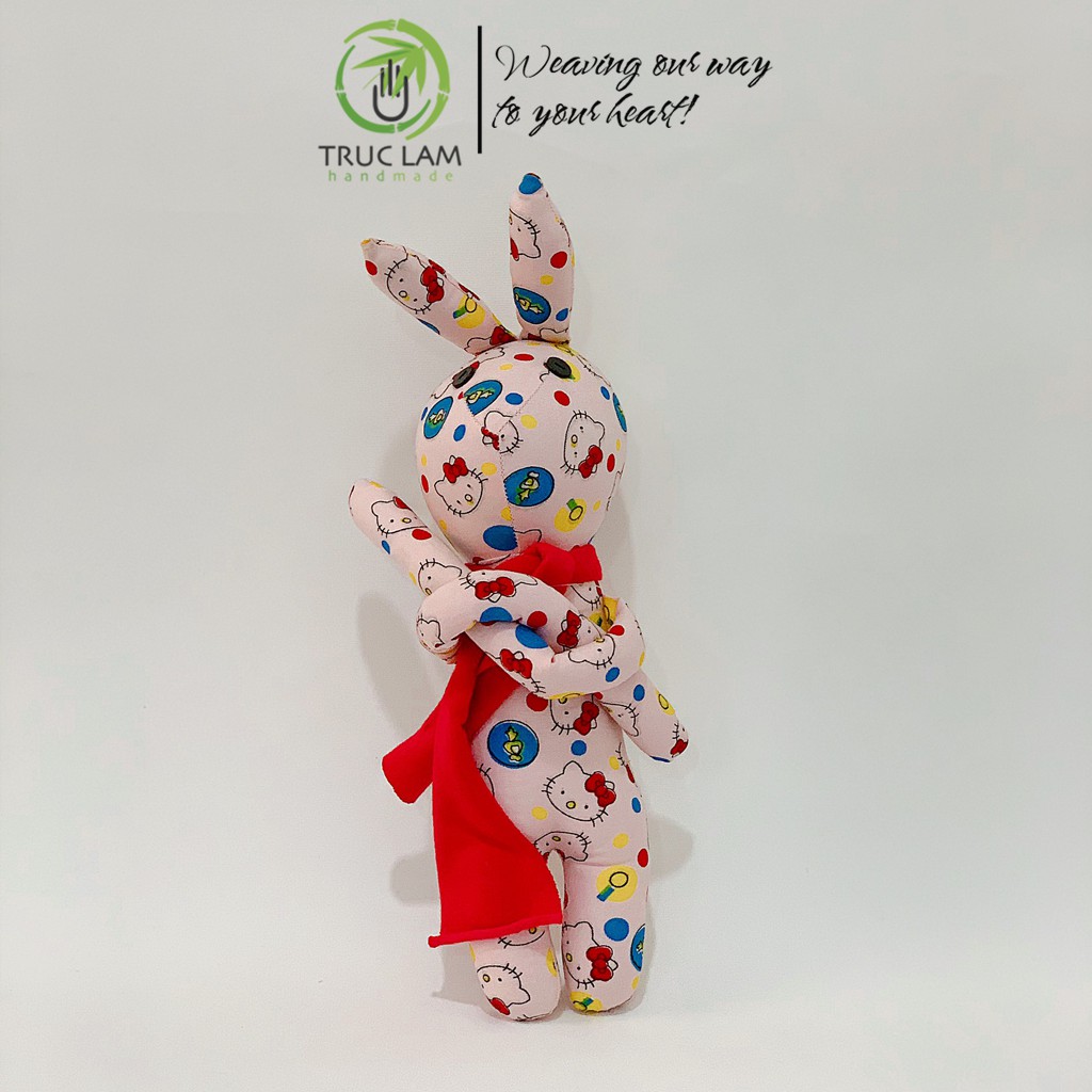 Đồ Chơi Cho Bé Thú Nhồi Bông Hình Con Thỏ Buộc Nơ Vải Hoa Bông Gòn Cao Cấp T1 – Trúc Lâm Handmade