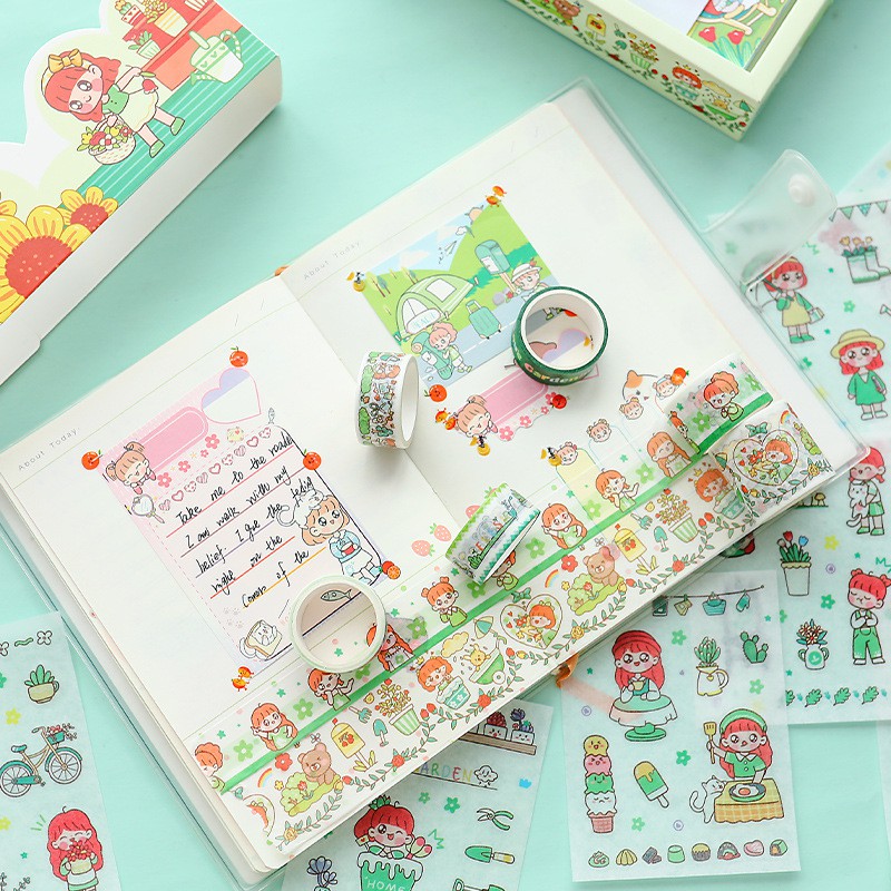 Hộp 10 cuộn washi tape sticker, giấy note ghi chú nhiều hình dễ thương