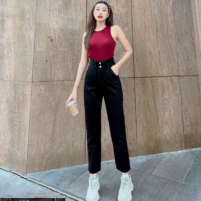 Quần baggy jean nữ cao cấp 💖FREESHIP💖 Quần Jean 9 tấc chất bò co giãn phối rách cá tính Lady Fashion - BG408