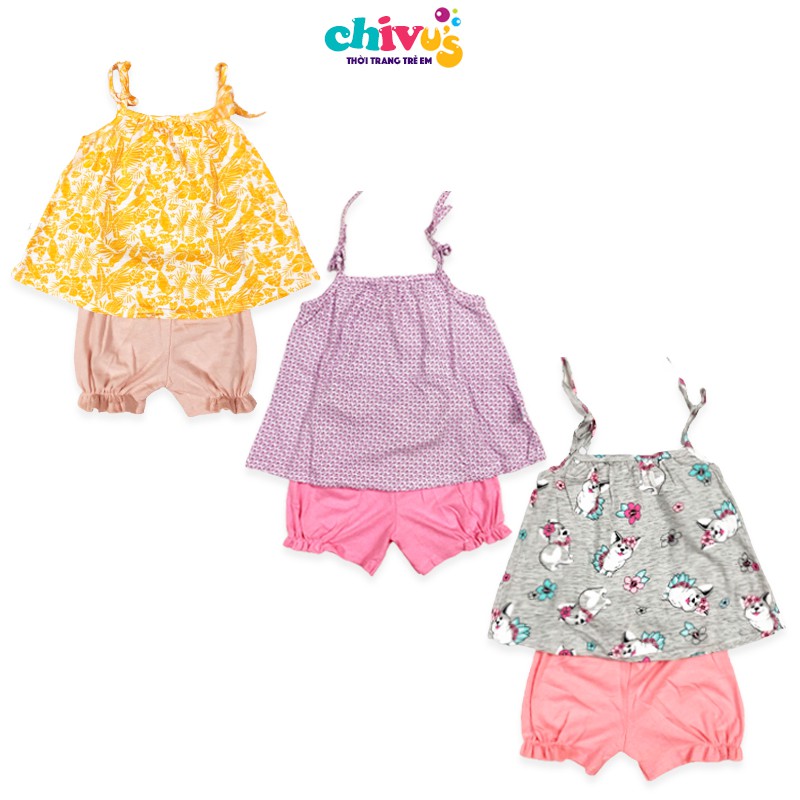 Bộ 2 dây bé gái áo cotton kèm quần trơn nhiều màu sắc CHIVU's KID áo dây cho bé gái 1 2 3 4 5 tuổi