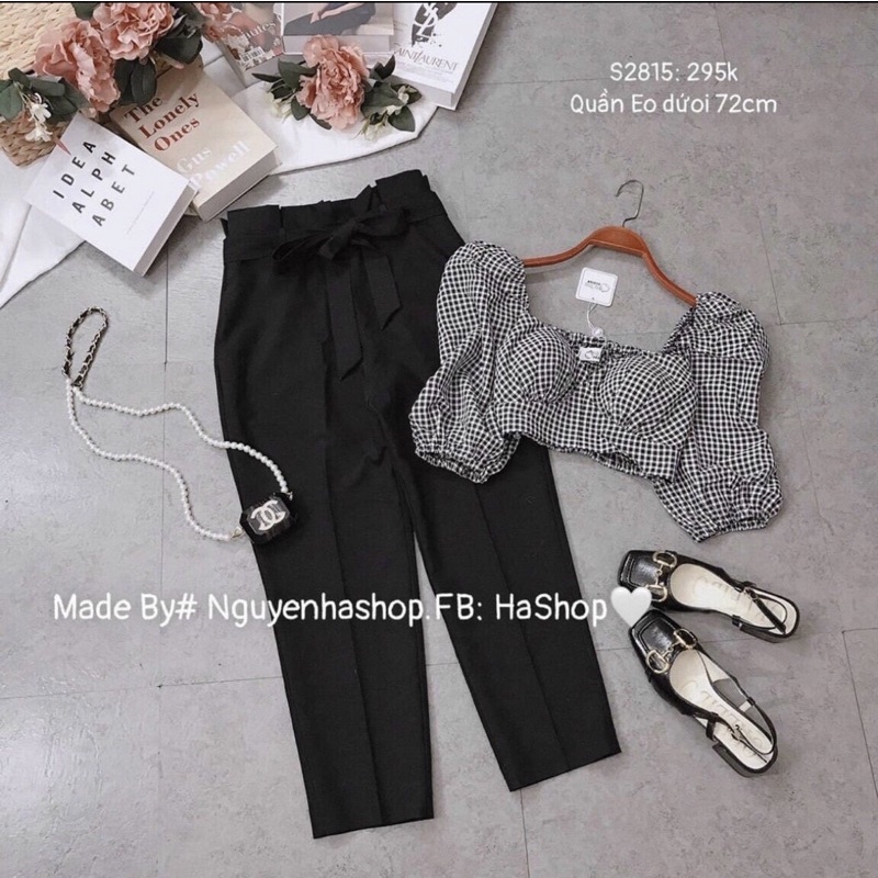[Shop bigsize nữ 50kg-90kg] Set áo caro mix quần baggy xếp eo siêu dễ thương