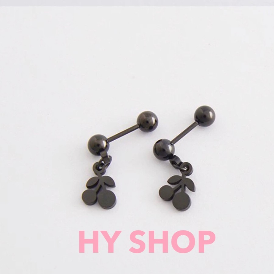 bông tai titan thép y tế 2 quả cherry nhỏ không dị ứng