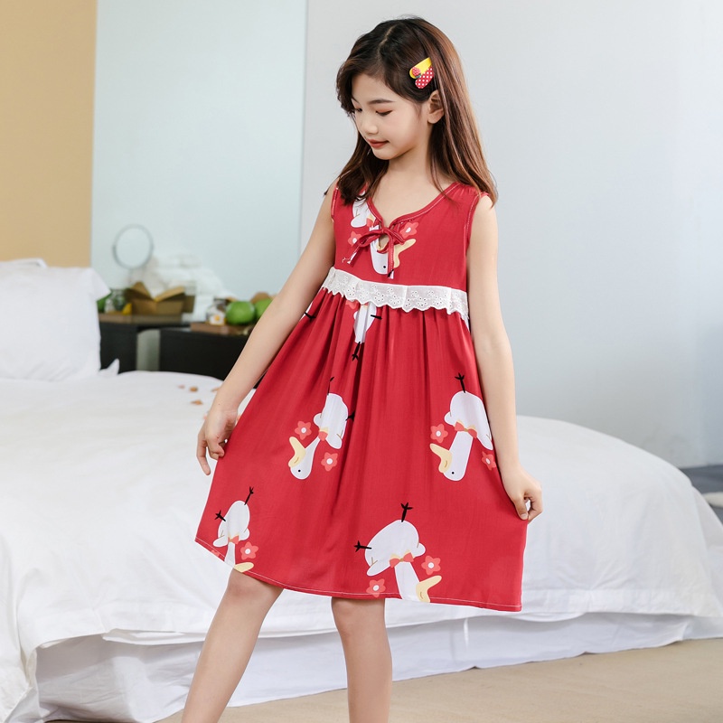 Đầm Công Chúa Cotton Lụa Mỏng Sát Nách Viền Ren Phong Cách Phương Tây Cho Bé Gái 95-165cm