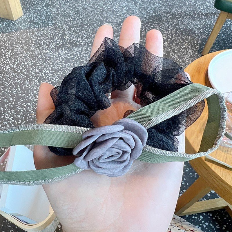 Dây buộc tóc, cột tóc scrunchies voan lụa CÁNH HOA NGỌC màu trơn Hàn Quốc