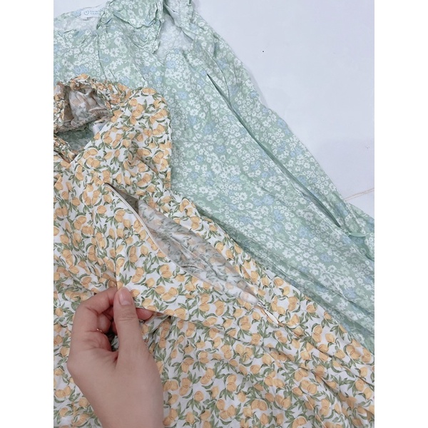 Đầm hoa nhí tay nhún xuất dư xịn