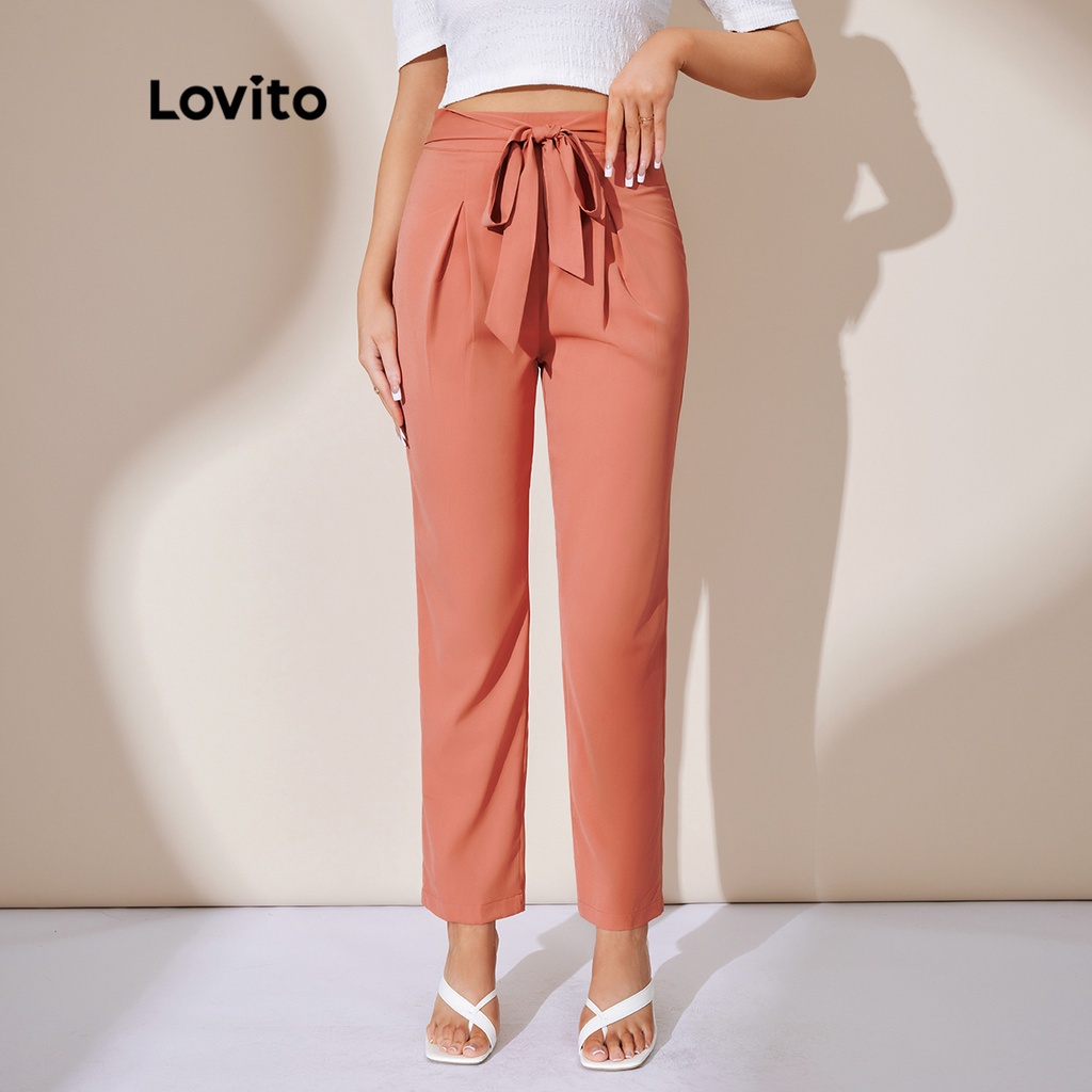 Quần Lovito eo nhún chun cột dây màu trơn thanh lịch L25LD087 (màu hồng)