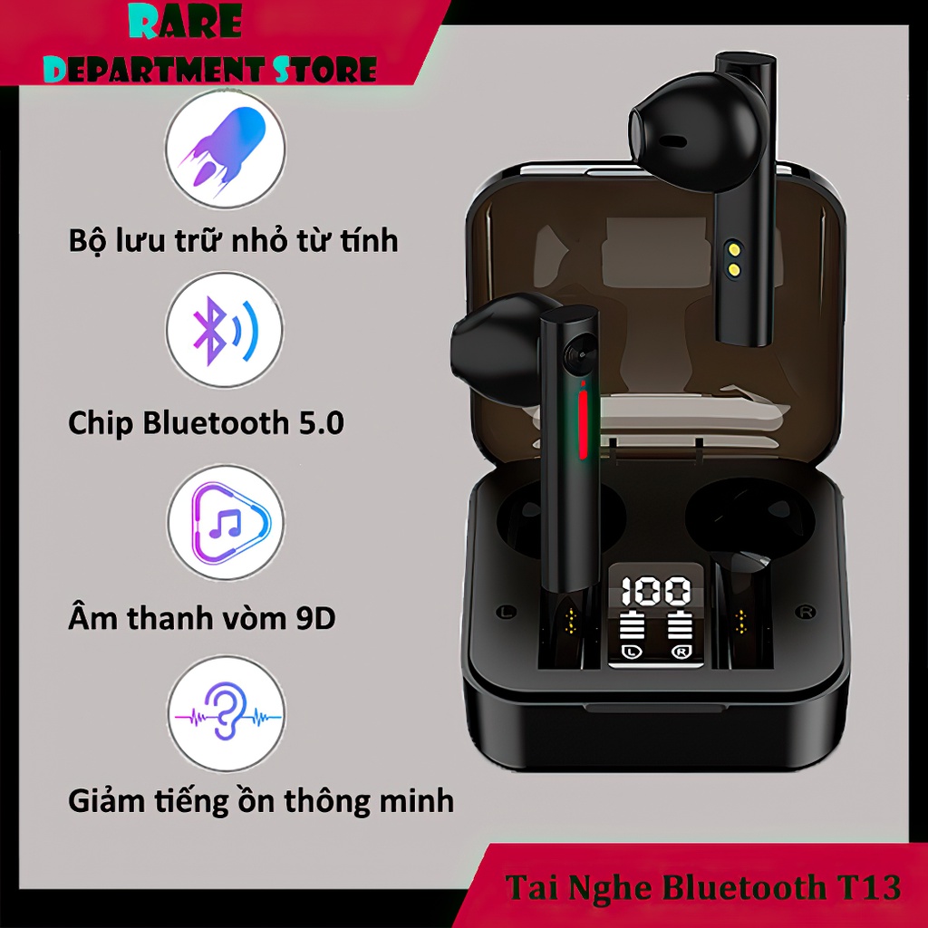 Tai Nghe Bluetooth Không dây T13 Phiên bản 5.0，cho Apple Android Tai nghe chất lượng cuộc gọi chống ồn HD sành điệu