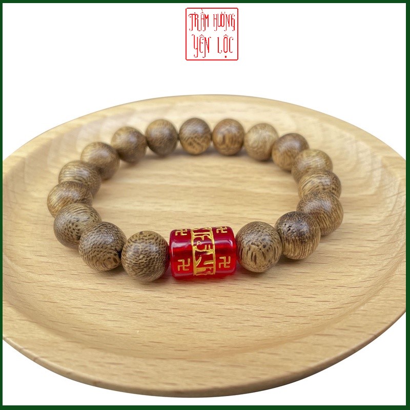 Vòng Trầm Hương Tròn Đơn Đính Đá Trụ Ngọc OMANI Trợ Mệnh - Đá Phong Thủy - May Mắn