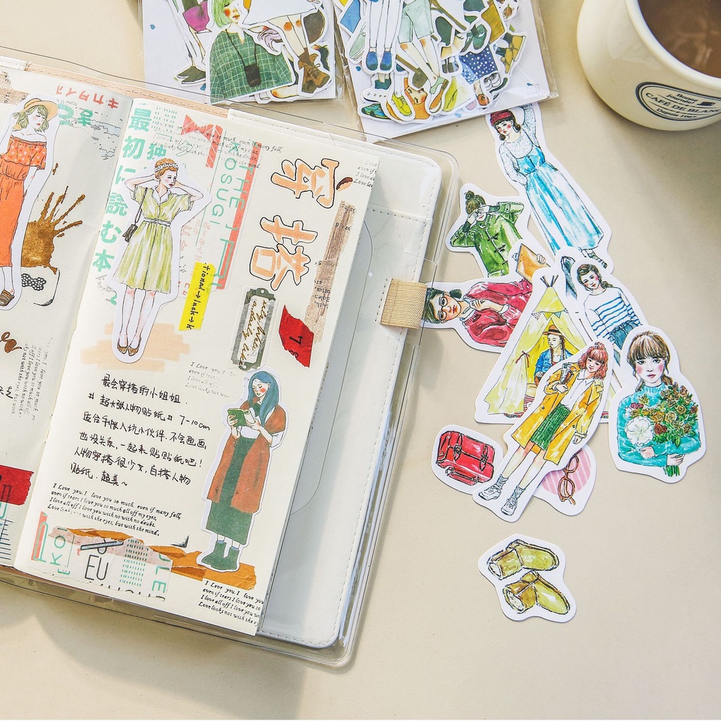 Sticker trang trí sổ hình cô gái chàng trai hiện đại năng động, hình dán sticker trang trí cỡ lớn