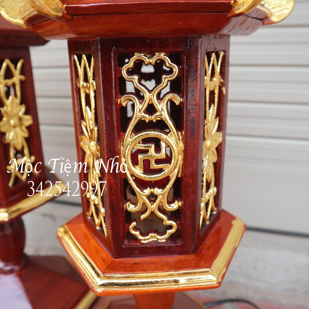 Đèn thờ lục năng gỗ hương-Đèn thờ gia tiên rát vàng gỗ hương cao 51