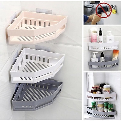 Kệ Nhà Tắm Nhựa Hình Tam Giác Dán Tường Chịu Lực Siêu Chắc, Kệ Góc Đựng Đồ Nhà Tắm, Nhà Bếp Đa Năng.