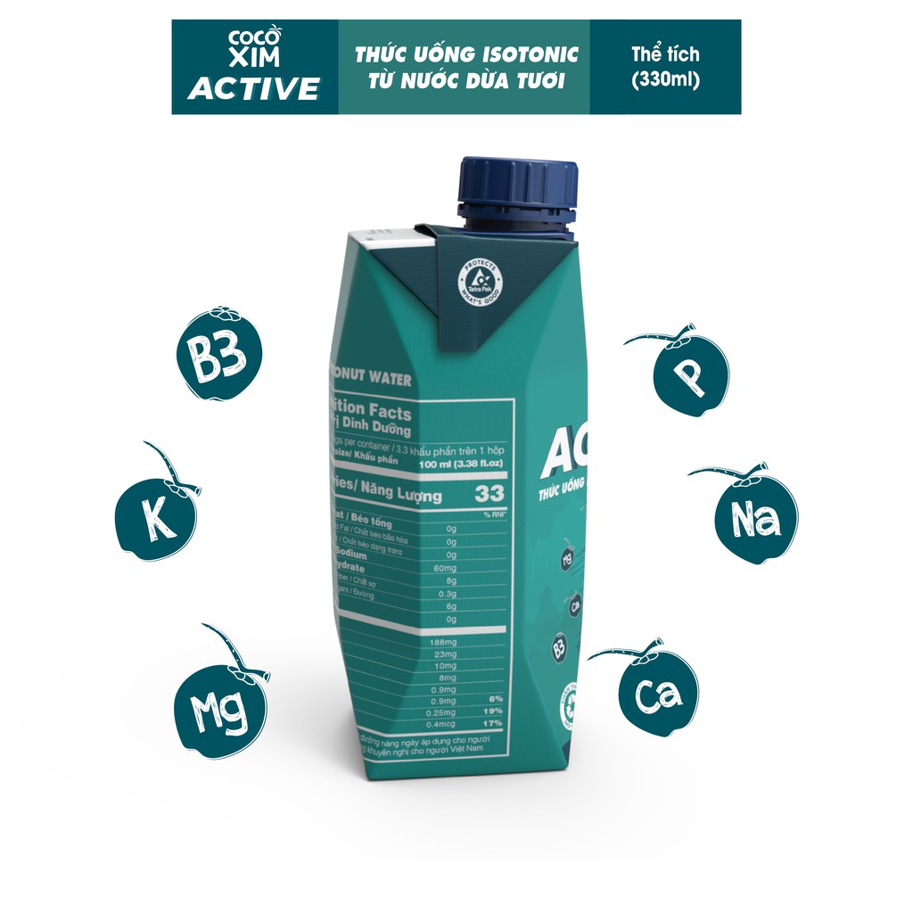 Cocoxim Active - Thức uống Isotonic từ nước dừa tươi dung tích 330ml/Hộp