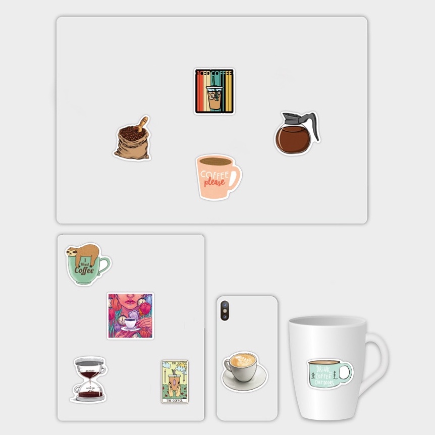Bộ 50/25/10 Miếng Dán Trang Trí Hình Ly Cà Phê Phong Cách Retro Dễ Thương