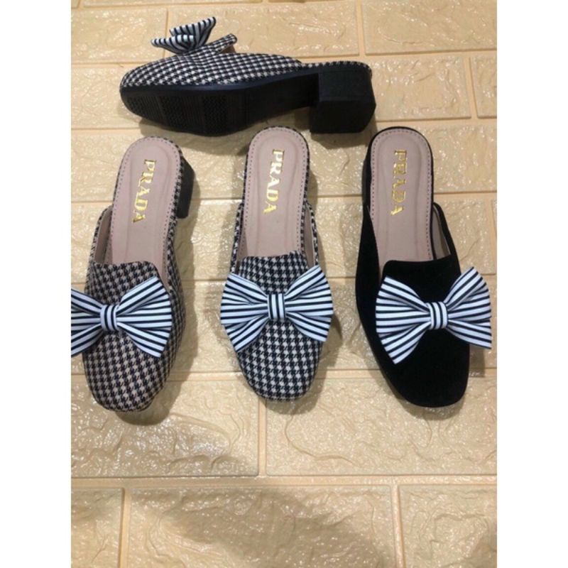 giầy sục nơ kẻ mũi vuông gót 3 p siêu sang chảnh êm chân hot