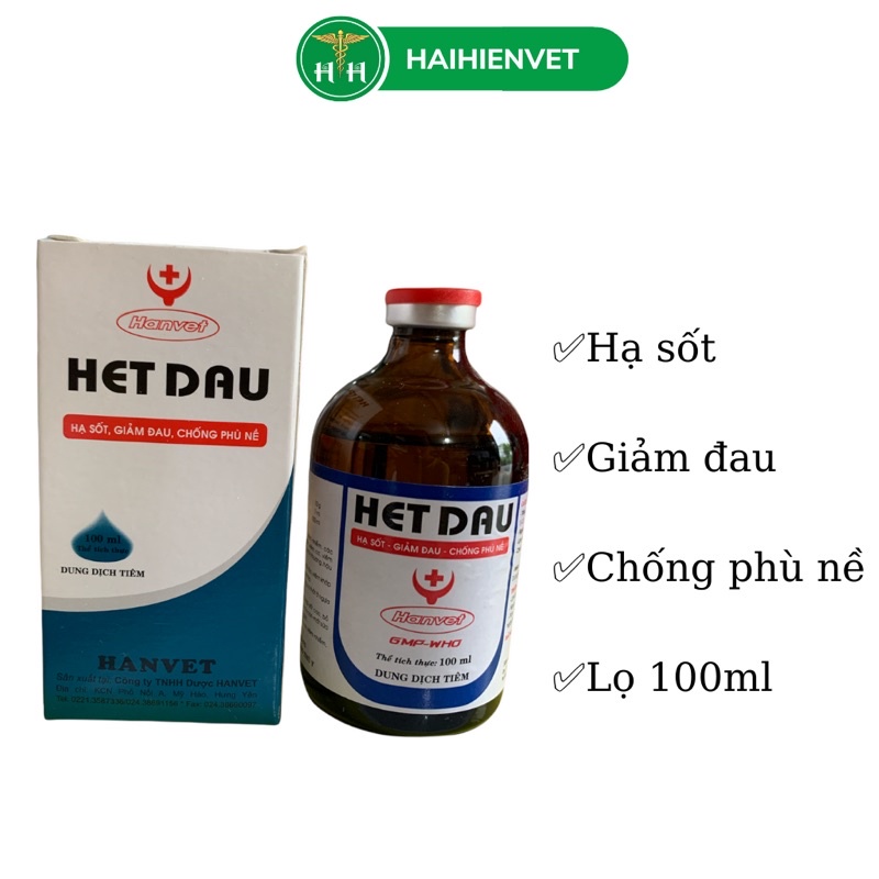 HET DAU 100ml - h.ạ s.ốt, gi.ảm đ.au, ch.ống phù nề trên chó mèo, lợn, trâu, bò