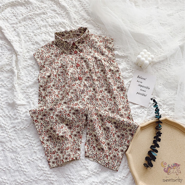 Áo liền quần không tay hoạ tiết hoa phong cách Hàn Quốc dành cho bé