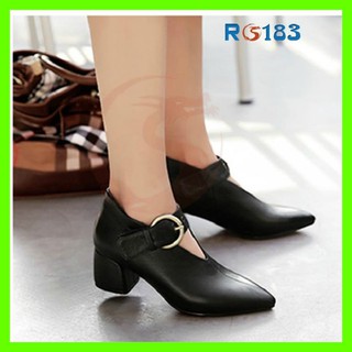 Giày bốt boot nữ cổ thấp 5cm hai màu đen nâu đẹp hàng hiệu rosata ro183