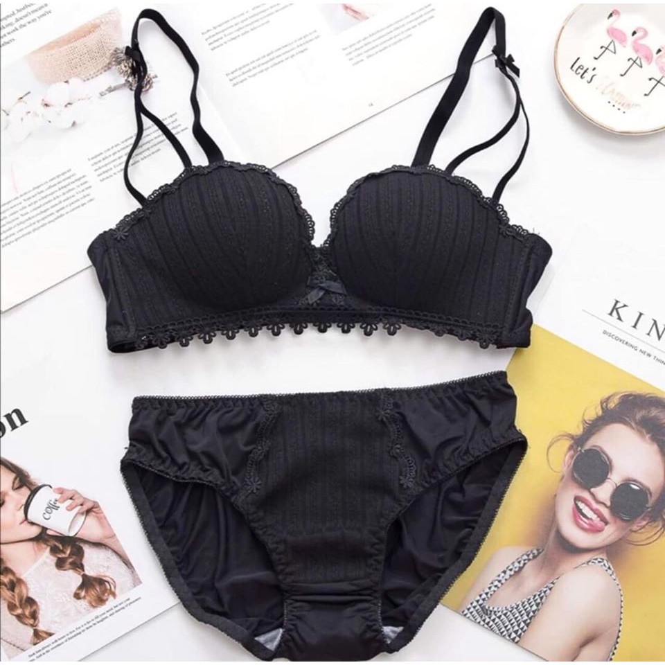 Bộ Đồ Lót Siêu Nâng Ngực, Không Gọng Phối Ren Sexy Quyến Rũ - BỘ LEN TĂM