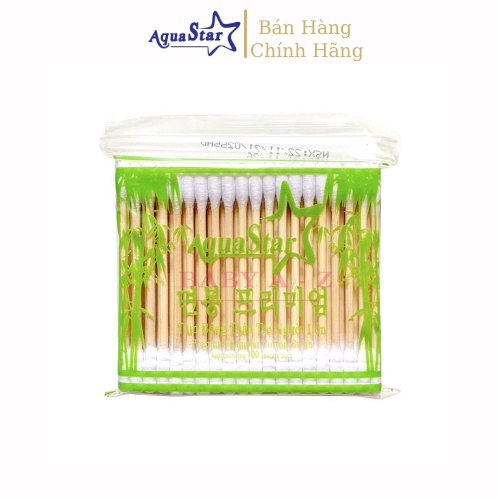 Tăm Bông Ngoái Tai Aquarstar Bịch Trúc 100c Tăm Bông Trang Điểm Người Lớn Cao Cấp 2 Đầu Tròn Và Xoắn