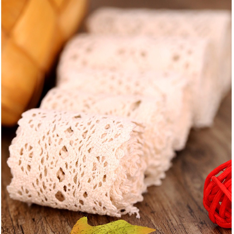 Cuộn Chỉ cotton Ren Lỗ Dài 5M Dùng Làm Đồ Thủ Công diy