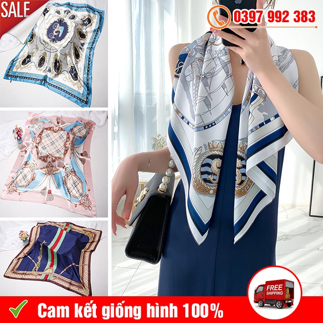 Khăn Lụa Vuông 90x90 cm Turban Quàng Cổ, Áo Khăn Yếm Bandana Thời Trang Đội Đầu