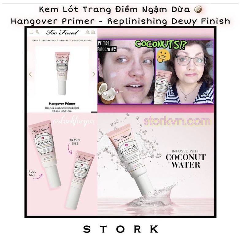 có bill🇺🇸 SẴN Kem Lót Ngậm Dừa TOO FACED Hangover Replenishing Face Primer