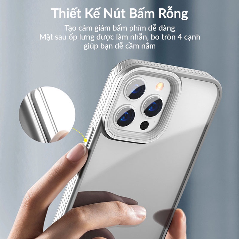 Baseus - Ốp Lưng Trong Suốt Chống Sốc Bảo Vệ Camera Dùng Cho iP13 Series, Viền TPU Dẻo Và Thiết Kế Vân Chống Trượt