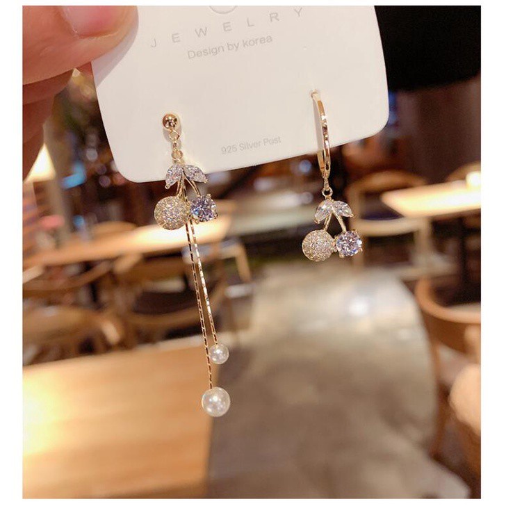 Bông Tai Mạ Bạc 925 Hình Quả Cherry Thời Trang